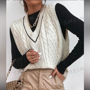 SHEIN Essnce Argyle Knit V-neck Sweater Vest Without Tee